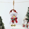 Dettaglio pupazzo di neve di peluche con cappello a scacchi e campane d'oro per Natale - Pupazzo di neve