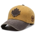 Vintage washed cotton baseball cap in yellow and grey with maple leaf patch - Adjustable / Yellow