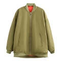 Detail of army green bomber jacket featuring a classic orange lining and metal zipper - XS / Army Green