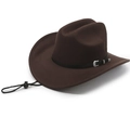 Klassischer brauner Cowboyhut aus Filz mit silbernen Schnallen und verstellbarem Kinnriemen - Schnalle Gürtel Stil / Kaffeebraun