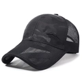 Dunkelgraue Tarnung Mesh Baseballkappe mit SPORT Bergstickerei für Herren - Verstellbar / Schwarz
