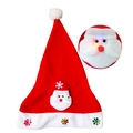Red velvet Christmas hat with LED glowing Santa Claus figure and white plush trim - Children's Lighted Cartoon Santa Hat Santa Style