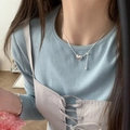 Elegant silver heart necklace and bracelet set displayed on a model for everyday wear - Full Heart-shaped Pendant Minimalist Necklace (XL3220)
