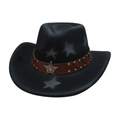 Western black felt cowboy hat featuring white star prints and a studded leather band - One Size / Black (Silver Star)