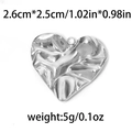 Silver wrinkled heart pendant in 304 stainless steel with metal texture finish - Silver Crinkled Heart