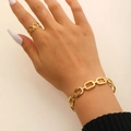 Set bracciale a catena dorata e anello traforato in acciaio inossidabile da donna - Set Bracciale a Maglie Grandi e Anello Traforato