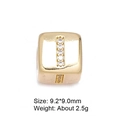 Macro shot of 9.2mm gold cube bead with cubic zirconia inlay and product dimensions - Letter I