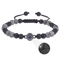 Bracelet de projection avec perles mates noires et pierre de carte en 100 langues Je t'aime - Pierre de Carte et Pierre Mate