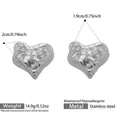 Silver hammered heart earrings in stainless steel with 2cm size and artistic texture - Silver