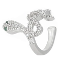 Silver snake wrap ring with white zircon stones and green gemstone eyes for women - Copper/Zirconia / Silver Snake Zirconia Style (24 Silver A-601) / Silver