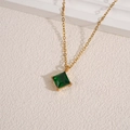 Minimalist gold chain necklace featuring a deep green square zircon sugar cube pendant - Green