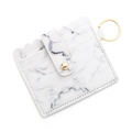 White marble pattern PU leather wallet with scallop edge, gold snap and key ring - B1 Marble