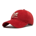Red baseball cap with M letter embroidery and wide brim for sun protection - Adjustable / Red
