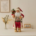 Standing Santa Claus doll in red velvet robe holding lamp and gift bag decoration - Red Backpack Style / 60CM