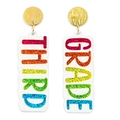 Detailed close-up of Third Grade teacher earrings with rainbow lettering and gold studs - 3-Third Grade-Stud