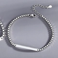 Minimalist silver couple bracelet with a rectangular plate and sleek box chain link - Plain Polish Bracelet Women
