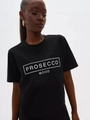 Minimalist black cotton T-shirt with Prosecco Mood lettering print on the chest - S / Black