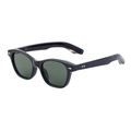 Classic black square-frame sunglasses with dark green polarized lenses and metal arrow accents - Glossy Black Gold Trim G15 Green Lens