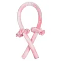 Pink marble heatless hair curler set with satin roller and two matching scrunchies - Tie-Dye Peach Pink (1 Curler + 2 Scrunchies)