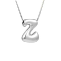 Polished silver stainless steel necklace with bubble letter Z pendant for women - Silver Z