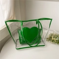 Transparente PVC-Tragetasche mit grüner Herz-Innentasche und passenden grünen Griffen - Grün