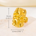 Gold plated stainless steel wavy ring with large liquid metal texture surface - Fluid Cube