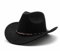Cappello da cowboy western nero in finta pelle scamosciata con fascia di perline - M (56-58cm) / Stile Cinturino Perlato Retrò Nero (12) / Nero