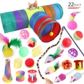 Lot de 22 jouets pour chats avec tunnel arc-en-ciel, baguettes à plumes et souris en peluche - Lot No. 16