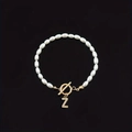 Elegant white pearl bracelet with gold OT clasp and sparkling rhinestone Z pendant - Gold Letter Z (SL2013)