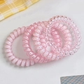 Pink spiral telephone cord hair ties set featuring glitter and solid pastel designs - Pink Set (4Pcs)