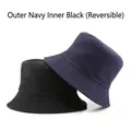 Reversible cotton bucket hat in navy blue and black finish with a minimalist design - Navy Blue Outside Black Inside (Reversible)