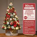 90cm luxury mini Christmas tree with red-white ornaments, LED lights, and felt reindeer base - 90cm / Red & White Style A