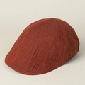 Detailed texture of burnt orange linen newsboy cap with rectangular side metal plaque - M (56-58cm) / Orange Red