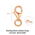 8mm sterling silver lobster clasp in rose gold finish for jewelry making projects - 925 Silver Curved Clasp Rose Gold / 8mm