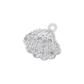 Detailed close-up of a silver shell charm pendant with sparkling micro-pave crystals - Shell - Platinum - with Zircon
