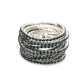 Multi-layer elastic silver bracelet with emerald green crystals and square-cut stones - Silver Multi-layer Deep Green Rhinestone