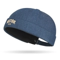 Navy blue denim docker hat with yellow Boston 1630 embroidery and metal strap - BOSTON 1630 Embroidery / Dark Blue