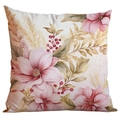 Pink and gold watercolor Christmas pillow cover with floral patterns and red berries - Watercolor Floral