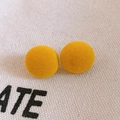 Close-up of bright yellow flocked round stud earrings on a minimalist canvas background - 32# Silver Earring Post - Yellow - Round
