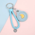 Sky blue braided leather keychain with yellow 3D banana charm and silver tag - Hand Strap Style - Banana Blue Base