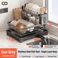 Égouttoir à vaisselle en acier inoxydable gris métal avec porte-couverts et planche - Double couche Gris fusil avec porte-ustensiles et porte-planche à découper (Acier inoxydable)