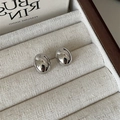 French vintage silver oval bean stud earrings with minimalist metal finish and logo - Silver Oval Bean Stud (E019)