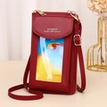 Dark red multifunctional phone crossbody bag in lychee pattern leather with gold hardware - Burgundy