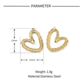 Detailed size chart of gold hollow heart pendant with 25mm dimensions and 1.8g weight - VG576-Gold Hollow Heart