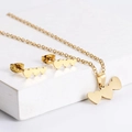 Minimalist gold titanium steel jewelry set with three connected heart pendants and earrings - Triple Heart