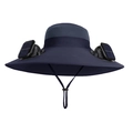 Solar powered dual fan sun hat in navy blue for outdoor hiking and fishing - Navy Blue