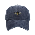 Navy blue washed denim baseball cap with bee embroidery and adjustable strap - Adjustable / Navy Blue