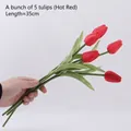 A bunch of 5 fiery red artificial tulips with realistic PU texture and closed flower buds - 5 Pcs Artificial Tulips-Fiery Red