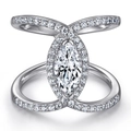 Cross-over sterling silver ring with marquise-cut zircon stone and diamond accents - US Size 6 / TL-447 Double Cross Marquise
