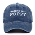 Casquette en coton lavé bleu marine avec broderie World's Best Poppy blanche chic - Réglable / Bleu marine
